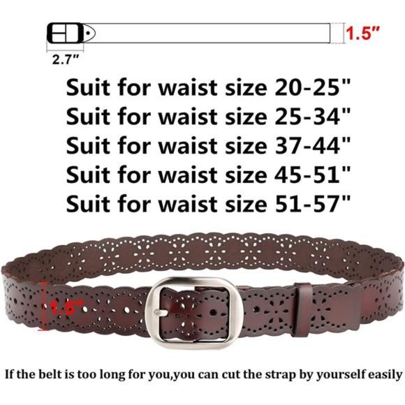 JASGOOD Women’s Hollow Flower Leather Belt for Jeans Pants Wide Belt for Ladies